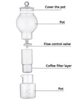 Premium Glass Cold Brew Drip Tower With Adjustable Flow Dripper For Smooth Cold Extraction Coffee Maker 600 Milliliter Gray Body components labeled
