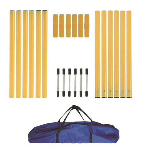 Dog Agility Training Set With Six Weave Poles And Adjustable Jump Bar Outdoor Obstacle Course Weather Resistant And Bright Yellow Poles