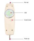 300N Analog Push Pull Dynamometer With Dial Meter Handheld Force Tester For Electronics Auto Parts Machinery Quality Control And Production Testing, Pro Grade 0.1 Precision, 2.0N Scale, front view with pull rod and push rod