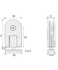 Heavy Duty Glass Door Hinge 360 Degree Pivot Rotation For Smooth As Butter Bathroom And Shower Doors Rock Solid 304 Stainless Steel dimensions labeled