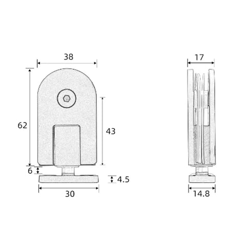 Heavy Duty Glass Door Hinge 360 Degree Pivot Rotation For Smooth As Butter Bathroom And Shower Doors Rock Solid 304 Stainless Steel dimensions labeled