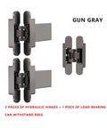 Hidden Cross Secret Door Hinge With Auto Close, Pro Grade Hydraulic Buffer, And Three Dimensional Adjustment in gun gray