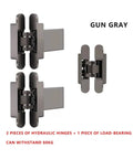 No Drama Invisible Hinge With Automatic Closing And Hydraulic Buffer For Secret Doors Featuring 3D Adjustable Hidden Cross Hardware In Matte Gray Finish, showcasing gun gray hydraulic hinges, 80kg load capacity.