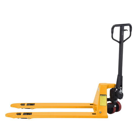 Low Profile Pallet Jack Hand Pallet Truck With Two Inch Lowered Fork Height And 48 By 27 Inch Forks 3300 Lb Capacity