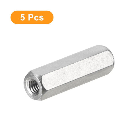 Top Shelf M4 Coupling Nuts With 0.7 Pitch And 25 Millimeter Length 5 Pack 304 Stainless Steel hex coupling nut close-up