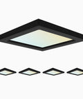 4 Inch Square LED Flush Mount Ceiling Light Kit, 10W Dimmable Downlight, 3 Color Temp Selectable, Surface Mount, Black Trim