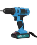 Heavy Duty Cordless Impact Hammer Drill With 48 Nm Adjustable Torque And Multi Speed Trigger For Drilling Wood Metal Concrete Tough As Nails Battery Powered Workhorse That Gets Any Job Done Smooth, side view showcasing battery and drill features.