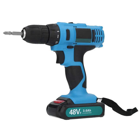 Heavy Duty Cordless Impact Hammer Drill With 48 Nm Adjustable Torque And Multi Speed Trigger For Drilling Wood Metal Concrete Tough As Nails Battery Powered Workhorse That Gets Any Job Done Smooth, side view showcasing battery and drill features.