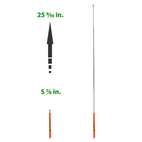 High Visibility Orange Magnetic Pick Up Tool With Telescoping Reach And Pocket Clip For Go To Mechanics And DIY Pros Lifts Up To One And A Half Lbs From 5 9/16 Inches To 25 9/16 Inches