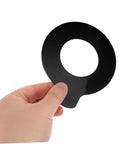 Two Piece Excavator Shim Kit With Round Rubber Washers For Noise Dampening And Shock Absorber Pads, Designed For Heavy Duty Machinery, Ideal Boom Bushing Replacement, Vibration Reduction, And Prolonged Equipment Life. black rubber washer held in hand
