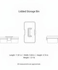 Straight Up Small Parts Organizer Bin With Stay Put Hinged Lid For Desk And Workspace showing dimensions and design for easy organization.