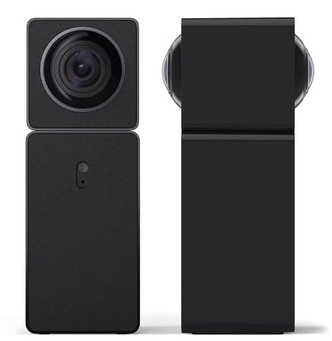 Front and side view of Full Coverage 360 Indoor Security Camera With Two Way Audio, 1080p HD Live Video, Night Vision, Motion Detection.