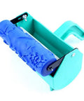 7 Inch 3D Rose Pattern Paint Roller Reusable Texture Tool Without Handle For Walls with blue silicone roller in green frame.