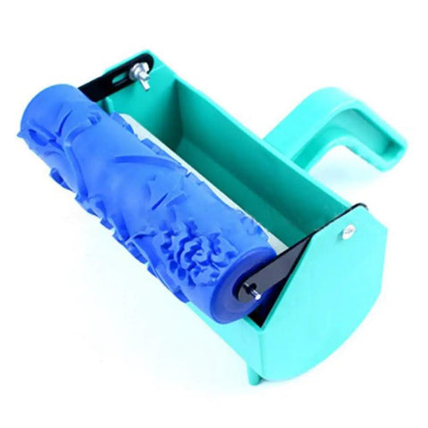7 Inch 3D Rose Pattern Paint Roller Reusable Texture Tool Without Handle For Walls with blue silicone roller in green frame.