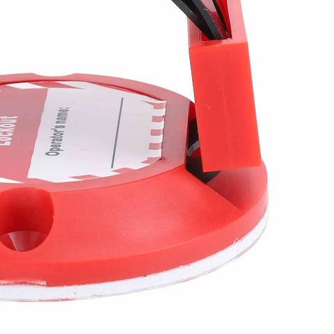 Close-up of red Insulated Electrical Panel Lockout Handle with adhesive backing, durable ABS material for secure mounting.