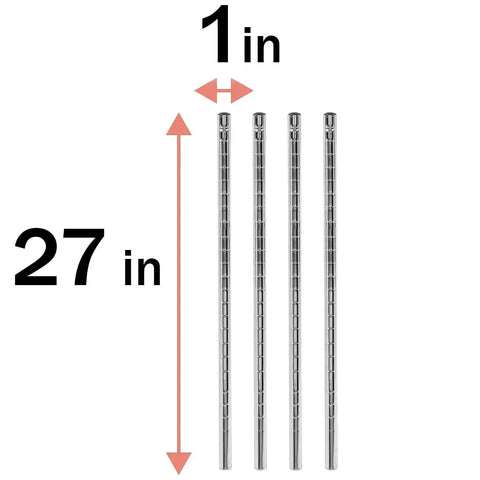 Pro Grade Heavy Duty Chrome Mobile Wire Shelving Posts 27 Inch Height Rock Solid Frame Adjustable Feet Pack Of Four Built Tough For Garage Warehouse Kitchen Or Commercial Storage
