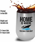Boat Crew Silver Wine Tumbler 12oz For Dockside Sips And On Deck Fun with splash effect and USA print features