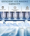Top Shelf Portable Countertop Ice Maker Whips Up 26 Pounds Fresh Cubes Daily showing ice-making capacity and selectable sizes in 6 minutes.