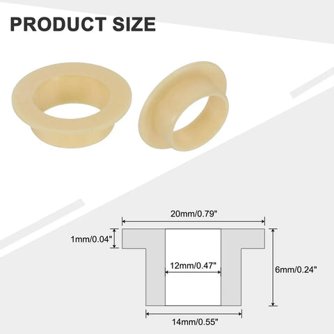 5 Pack Flanged Sleeve Bearing Plastic Bushing 12mm ID 14mm OD 6mm Length POM Yellow Durable Low Friction Bushings For Motors And Machinery Industrial Grade High Precision Fit Do It Yourself Projects size diagram