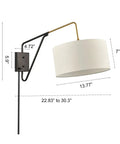 Modern Swing Arm Bedside Wall Lamp With Adjustable Arm And Wall Mount Plug In Or Hardwire Sconce Off White Fabric Shade Black Finish 13.77 Inch Bedroom Reading Light with dimensions