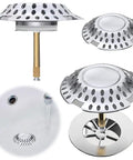 Hair Stopper Catcher Anti-Clogging Bathtub Drain Stopper with Strainer in chrome, showcasing dual-function design and drainage.