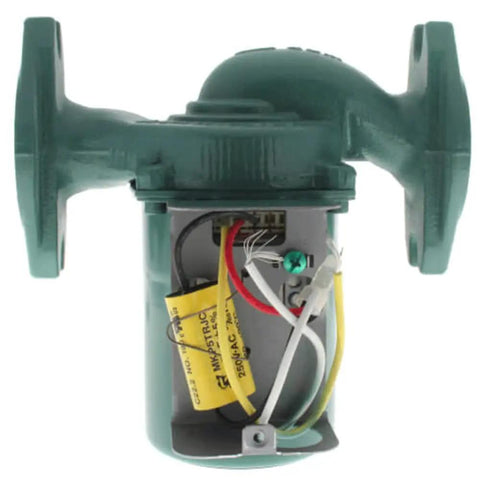 Tough As Nails Cast Iron Circulator Pump Featuring Silent Wet Rotor Action And Quick Swap Universal Flange Gaskets For Hassle Free Hydronic Heat Pumps, showing internal wiring and motor.