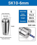 Spring Collet Chuck For CNC Engraving And Milling, 6mm Hole, 0.236 Inch Size, 65Mn Spring Steel, Cryo Treated And Heat Hardened, Ultra High Precision Pro Grade Boss Level Workholding On Milling Lathe Tools, SK10-6mm dimensions shown