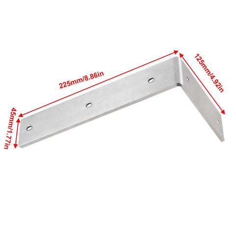 Heavy Duty Stainless Steel Shelf Brackets, Wall Mounted L Corner Supports, 8.86 inch durable support brace with pre-drilled holes.