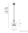 High Oaks 3-Light Noble Bronze Pendant Light With Dimmable Fixture, featuring dope globe seeded glass, size details shown