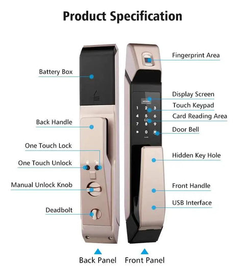 Hella Tight Heavy Duty Fully Automatic Smart Door Lock With Fingerprint Scanner Digital Keypad RFID Card Entry Smooth Install Keyless Home Security Beast Mode Plus Doorbell