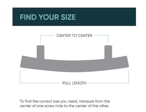 Diagram showing center-to-center measurement for Brushed Brass 3 Inch Flared Cabinet Drawer Pull, Modern Crib Style Hardware
