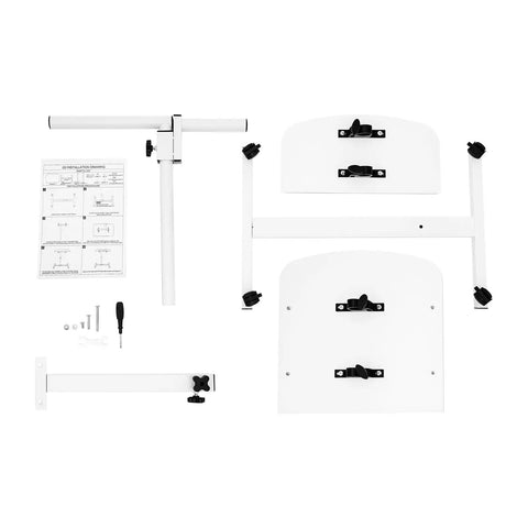 Adjustable Height Rolling Standing Desk With Locked Down Casters And Swivel Surface Lightweight Mobile Laptop Table For Home Office Over Bed No Sweat Assembly components laid out for assembly.