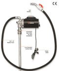 No-Hassle 115V Electric Drum Pump 8 Gpm Blazing Fast Oil Transfer Workhorse For 55 Gallon Barrels showing lift handle, rubber hose, and power cable.