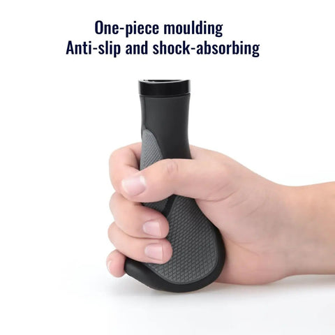 Hand holding No Slip Locking Bike Grips For 22.2mm Handlebars With Soft Rubber Comfort And Ergonomic Triple Density Textured Grip showing anti-slip feature