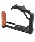 Wood Handle Camera Cage For ZFC Aluminum Alloy Metal Cage With One Quarter Inch And Three Eighths Inch Screw Holes Cold Shoe Mount Vertical Video Ready Full Enclosure For Pro On The Go Filming.