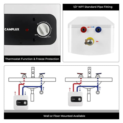 Compact Electric Water Heater 2.5 Gallon On Demand For Instant Hot Water Plug In Cord 110 To 120V 1.44kW UL Listed CSA Listed diagrams
