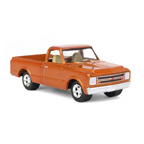 Chevy 1967 CK Pickup Truck Copper Orange Metallic Stacey David's Copperhead One Sixty Four Scale Diecast Model Car with rubber tires