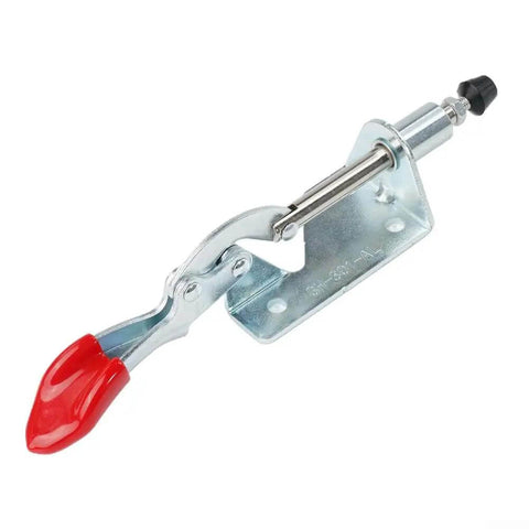 Heavy Duty Vertical Toggle Clamp for 90Kg Load, galvanized steel body with ergonomic handle, tension on white background
