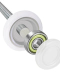 Close-up of Two Inch Nylon Sealed Garage Door Roller with 6200ZZ High Performance Ball Bearings, dust cap, and four-inch stem.