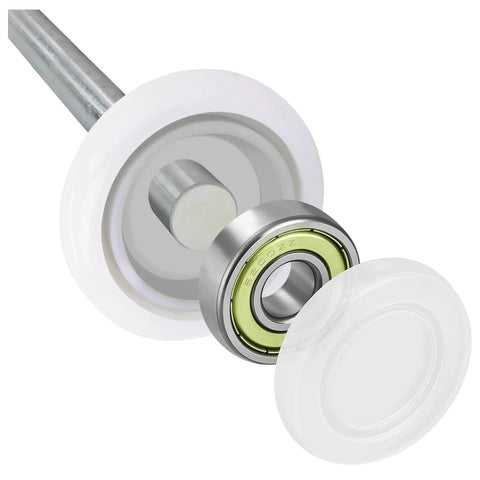 Close-up of Two Inch Nylon Sealed Garage Door Roller with 6200ZZ High Performance Ball Bearings, dust cap, and four-inch stem.