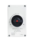 Front view of 32A DC 1200V Solar Disconnect Isolator Switch with IP66 waterproof enclosure and PV connector for solar systems and RVs.