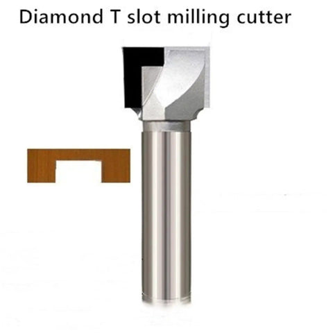 Heavy Duty Diamond Coated Bottom Router Bit For Precision Woodworking T Slot Cleaning And Flush Trims Cuts Like Butter With A Rock Solid Build Designed For Serious Shop Work, showing diamond T slot milling cutter and wood profile.