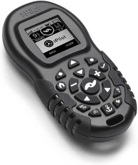 Rock Solid Replacement Remote For Trolling Motor With Slick Ergonomic Grip And Large LCD Screen Waterproof Controller close-up view.