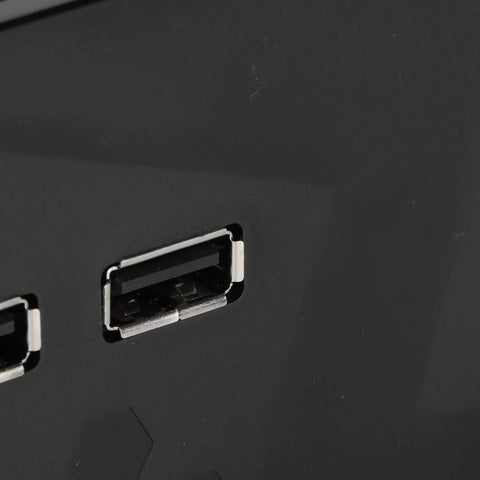 Close-up of USB ports on the Compact Mini ITX HTPC Case Aluminum Alloy DIY Desktop Chassis With Slick Heat Dissipation.