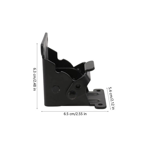Side view of 2 Pack Black Iron Folding Table Leg Hinges For Durable Folding Furniture with measurements in centimeters and inches.