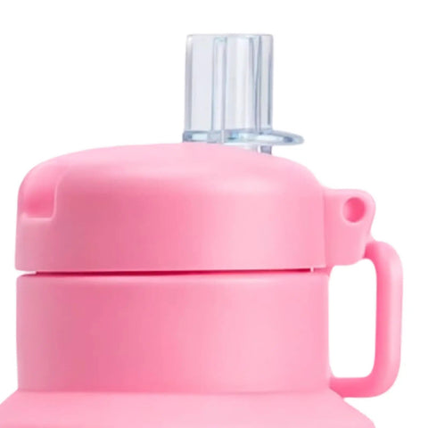 Close-up of pink Foldable Water Bottle With Leak Proof Locking Lid For Outdoor Adventures Portable Travel Flask Silicone Sport Bottle