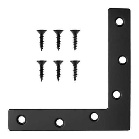Rock Solid Heavy Duty Flat L Brackets For Wood And Furniture Repair 8 Pack Matte Black Corner Brace Support Badass 120mm Steel Mounting Hardware Built Tough with screws.