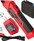 Circuit Breaker Finder Kit With GFCI Outlet Tester and 3 accessories, red device with case, for 90-120V AC systems.