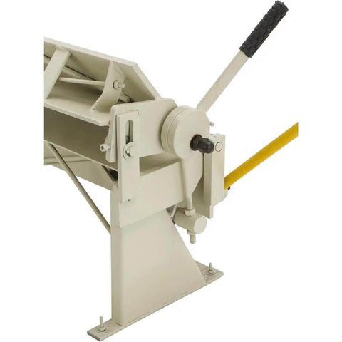 Close-up of the Heavy Duty 48 Inch Pan And Box Brake with Removable Steel Fingers, showing handle and mechanism.