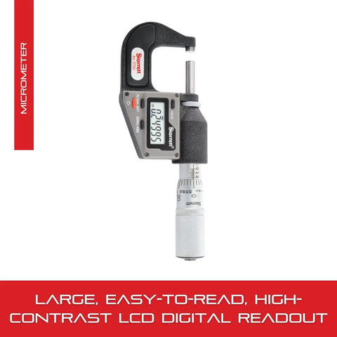 Electronic Micrometer Inch Metric With One Piece Friction Thimble Auto Off 0-1 Inch Range.00005 Inch Resolution LCD Display